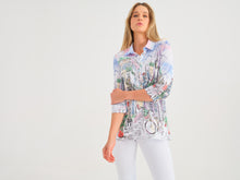 Load image into Gallery viewer, Dolcezza Simply Art White Multi "Sunday Afternoon" Print High Low Button Front Shirt