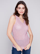 Load image into Gallery viewer, Charlie B V-Neck Cold Dye Light Knit Cami With Side Diagonal Stitch Detail in Denim or Dusty Rose
