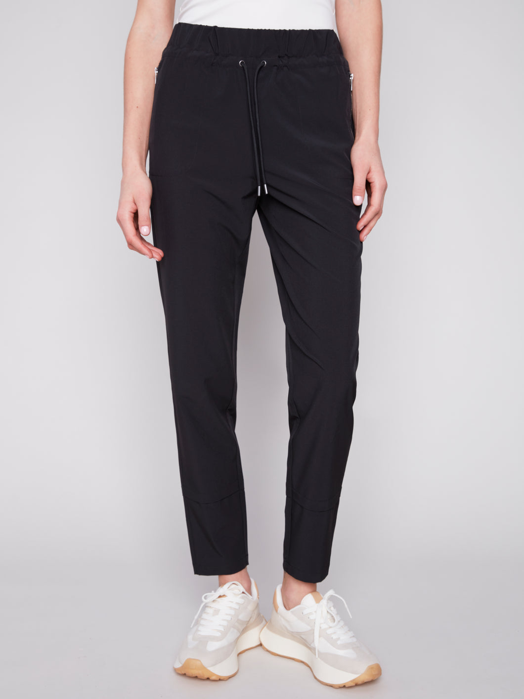 Charlie B Black Techno Pull On Pants with Zipper Pockets