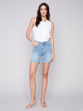 Load image into Gallery viewer, Charlie B Stretch Denim or Twill Short With Rolled-Up Hem in White or Light Blue
