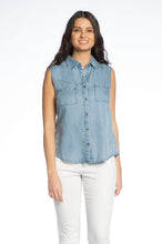 Load image into Gallery viewer, DKR &amp; Co Denim Sleeveless Button Front Blouse
