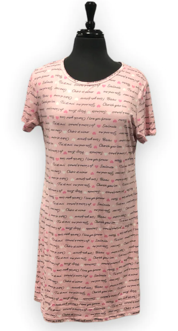 Charmour Pink Crew Neck Knee Length Love Letter Print Sleepshirt
