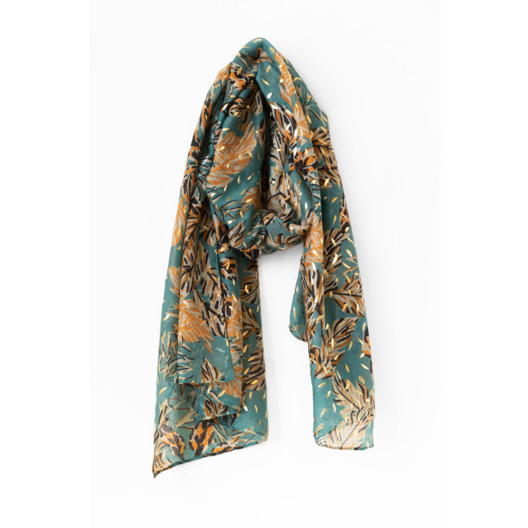 Caracol Lightweight Fall Floral Pattern Scarf in Teal or Black