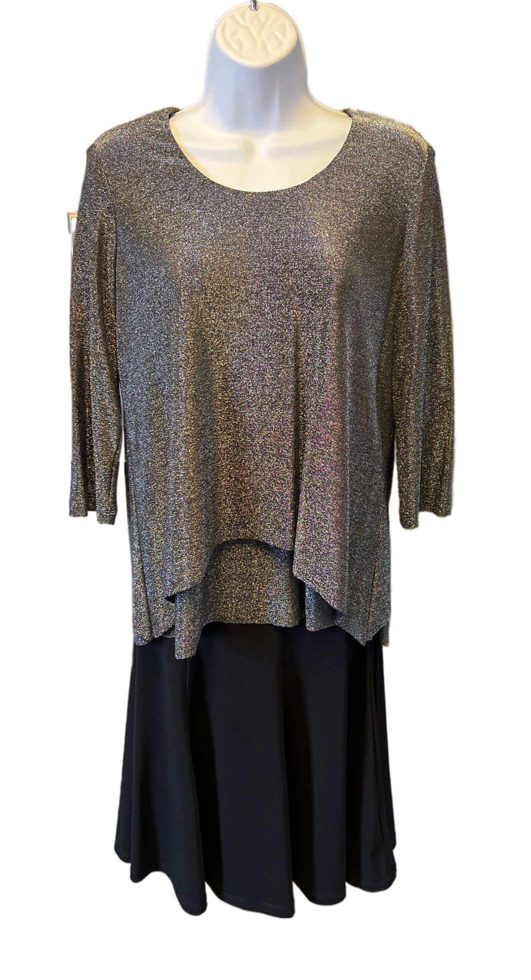 Soft Works Silver 3/4 Sleeve Sparkle Top
