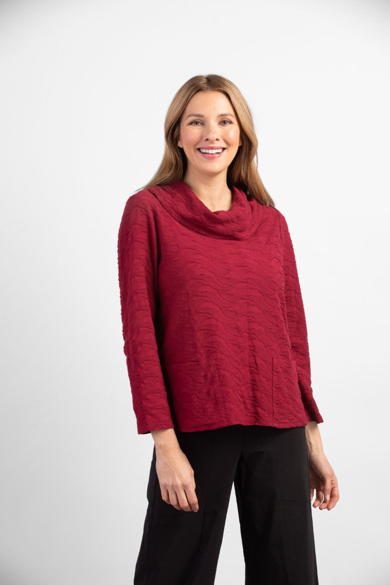 Habitat Cranberry Waterfall Knit Cowl Neck Top with Pocket - 100% Cotton