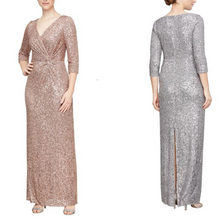 Load image into Gallery viewer, Elegant Sparkle 3/4 Sleeve Evening Gown