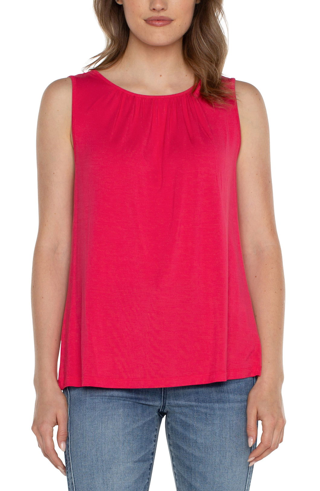 Liverpool Pink Punch A-Line Sleeveless Knit Top With Keyhole