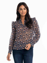 Load image into Gallery viewer, Lois Gisela Navy Combo Long Sleeve V-Neck Sheer Floral Print Blouse
