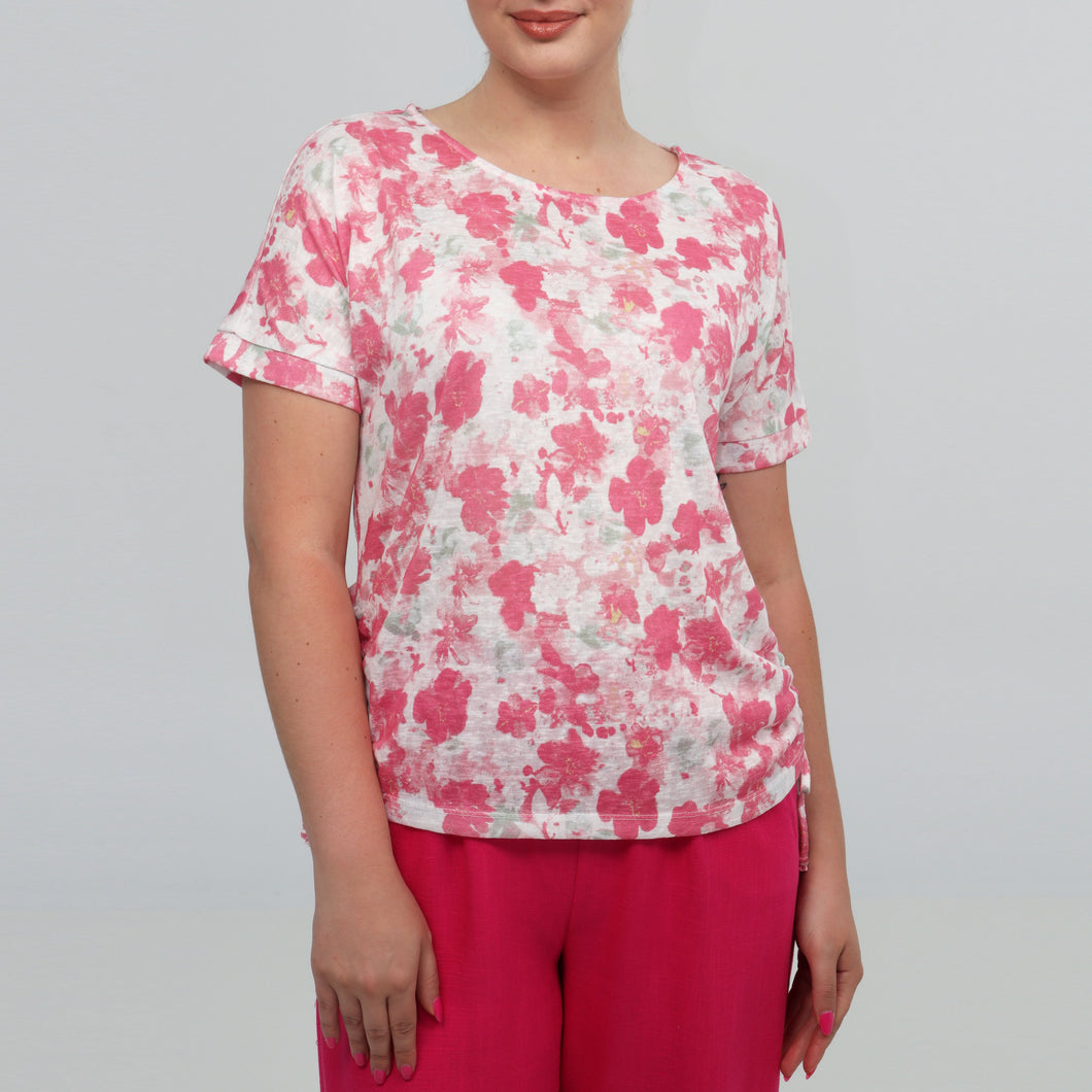 DeVia Pink Multi Short Sleeve Round Neck Floral Print Tee