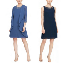Load image into Gallery viewer, SLNY Sleeveless Beaded Scoop Neck Dress with Chiffon Jacket