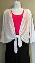 Load image into Gallery viewer, Soft Works Knit 3/4 Sleeve Tie Shrug available in Fuchsia, White or Black
