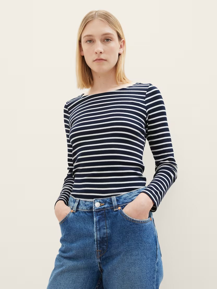 T-Shirt Tailor Stripe White Boutique Tom Navy & Long Sleeve Style –