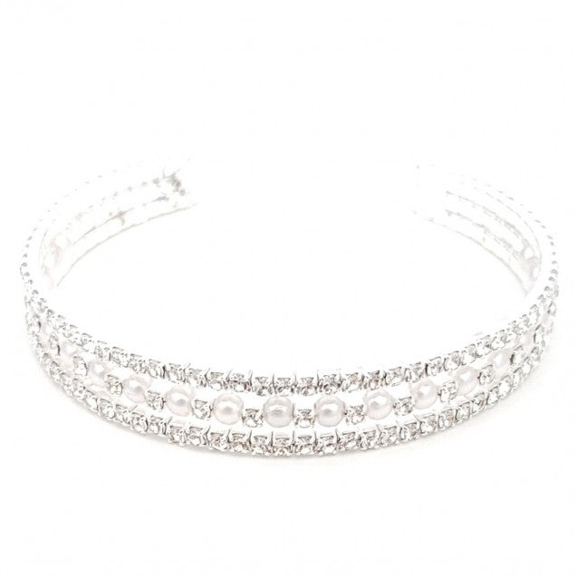 Evershine Pearl Cuff Bracelet with Clear Crystals