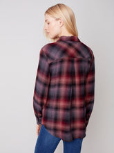 Load image into Gallery viewer, Charlie B Soft Plaid Button Down Shirt with Front Pockets in Port or Black
