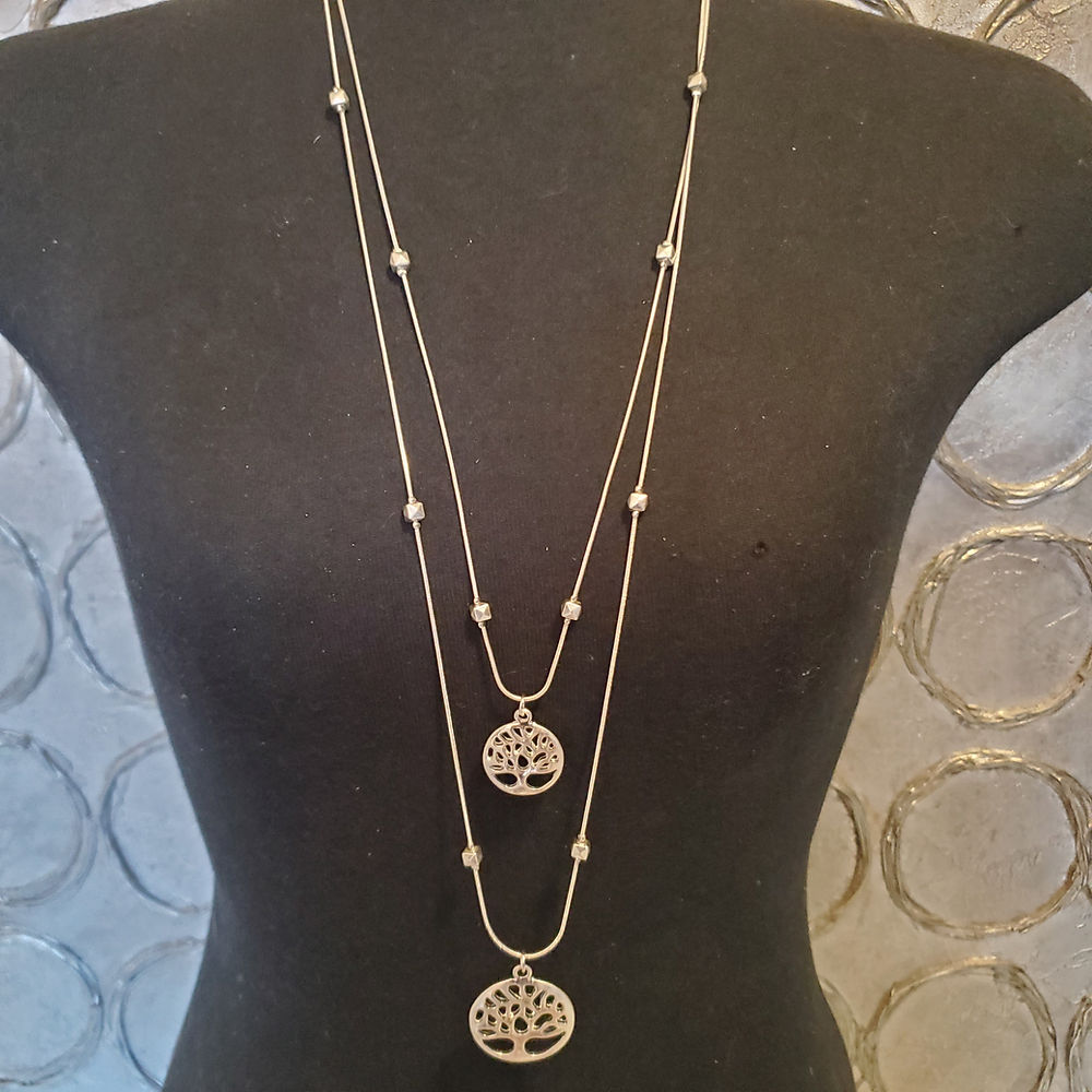 Love Ashley Two Tiered Silver Tree of Life Silver Chain Necklace