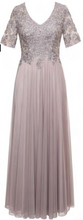 Load image into Gallery viewer, Alex Evenings - Taupe Beaded V Neck Chiffon Gown