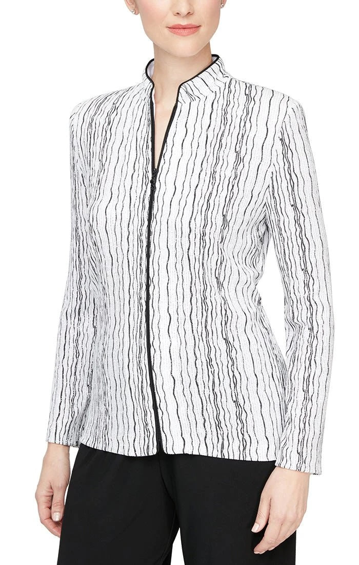 Alex Evenings White Black Drizzle Printed Zip Jacket With Long Sleeves –  Style Boutique
