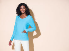 Load image into Gallery viewer, Alison Sheri Round Neck Sweater with Pocket in Blue or Aqua - 100% Cotton
