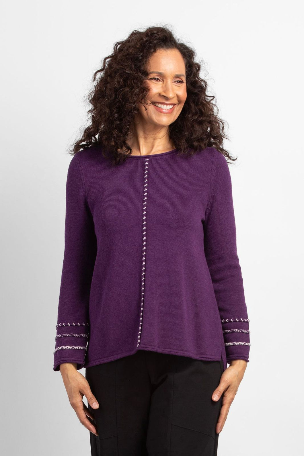 Habitat Damson (Purple) Round Neck Sweater with Trim- 100% Cotton