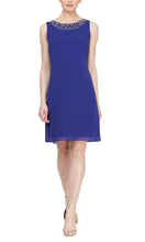 Load image into Gallery viewer, SLNY Sleeveless Beaded Scoop Neck Dress with Chiffon Jacket