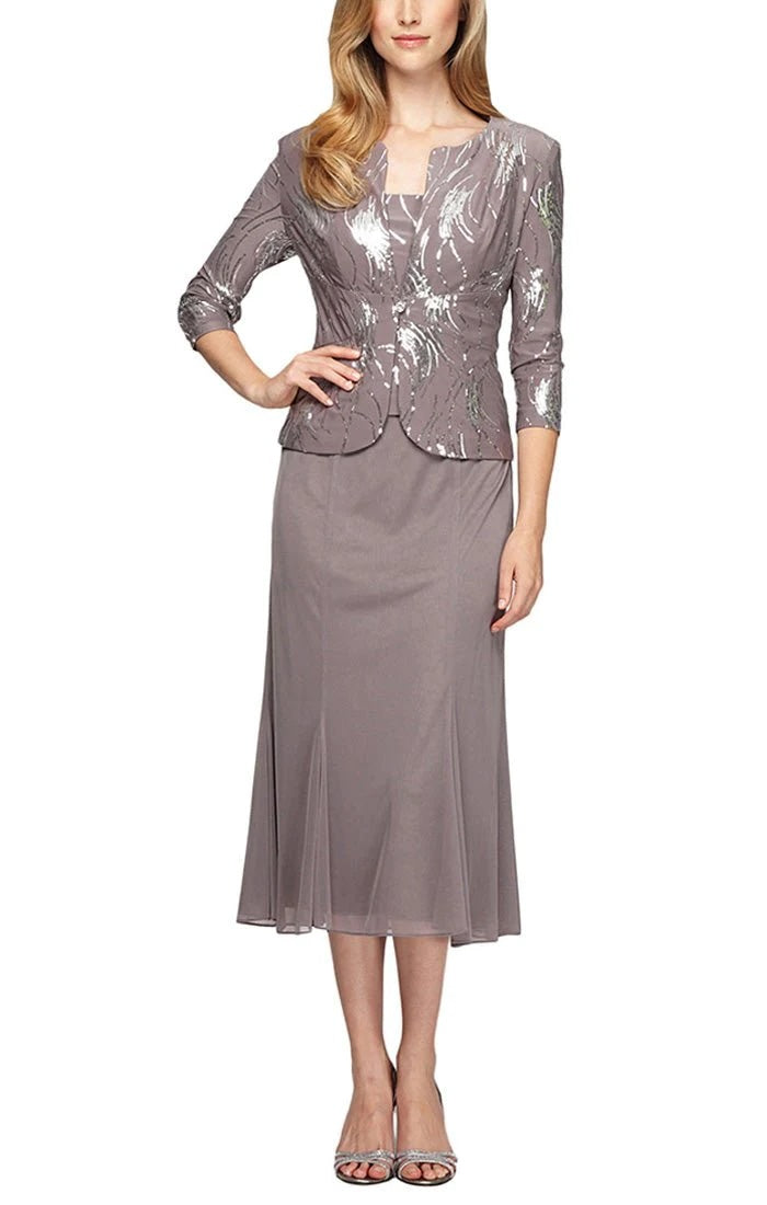 Glitter Lace & Satin Skirt Jacket Dress with Open Jacket –