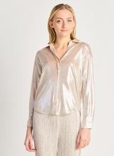 Load image into Gallery viewer, Dex Beige Foil Silver Button Front Shimmer Blouse
