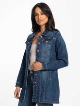 Load image into Gallery viewer, Lois Handblast Anna Long Denim Jean Jacket with Pockets

