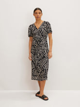 Load image into Gallery viewer, Tom Tailor Black Abstract Waves Design Short Sleeve V-Neck Wrap Dress
