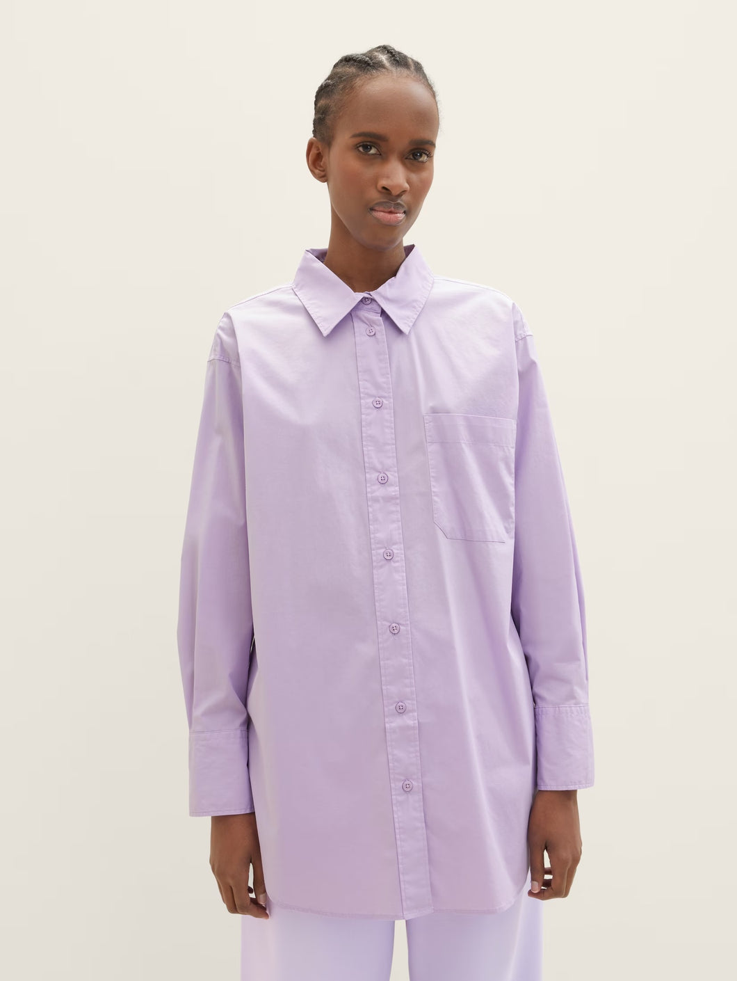 Tom Tailor Oversized Button Front Shirt in White or Lilac Vibe