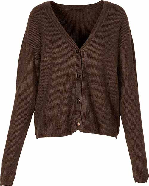 Bolide Choco Long Sleeve V-Neck Front Button Knit Sweater