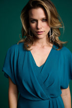 Load image into Gallery viewer, Joseph Ribkoff Short Sleeve V-Neck Wrap Style Dress in Lagoon or Royal Sapphire
