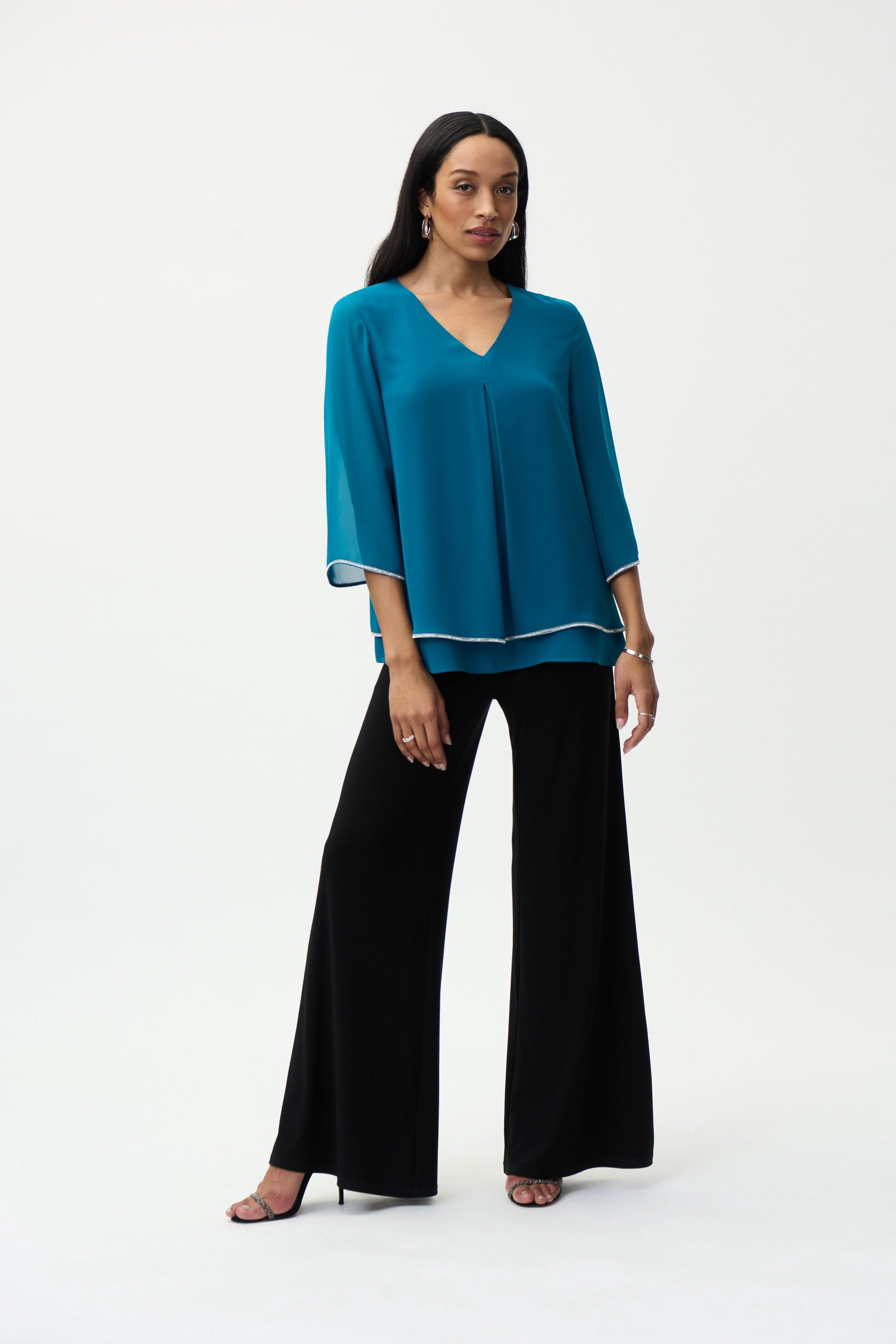 Joseph Ribkoff - Chiffon Overlay V-neck Sheath Dress