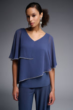 Load image into Gallery viewer, Joseph Ribkoff Signature V-Neck Top with Chiffon Overlay &amp; Sparkle Trim
