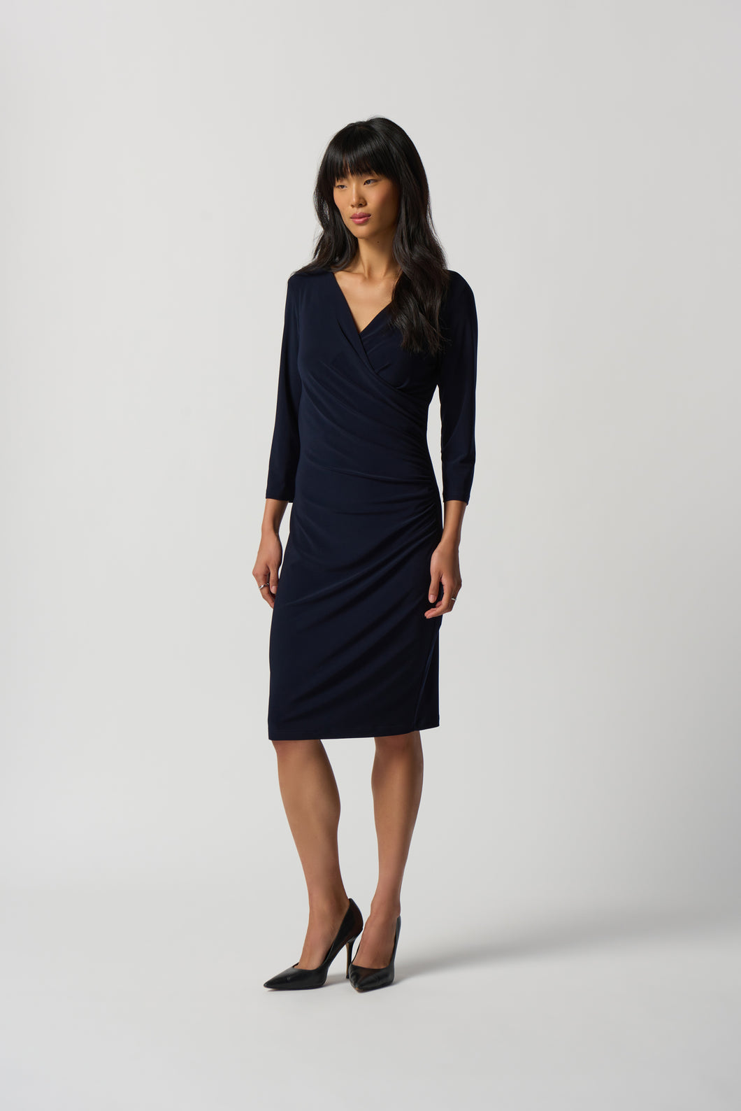 Joseph Ribkoff 3/4 Sleeve V-Neck Wrap Dress in Black or Midnight Blue