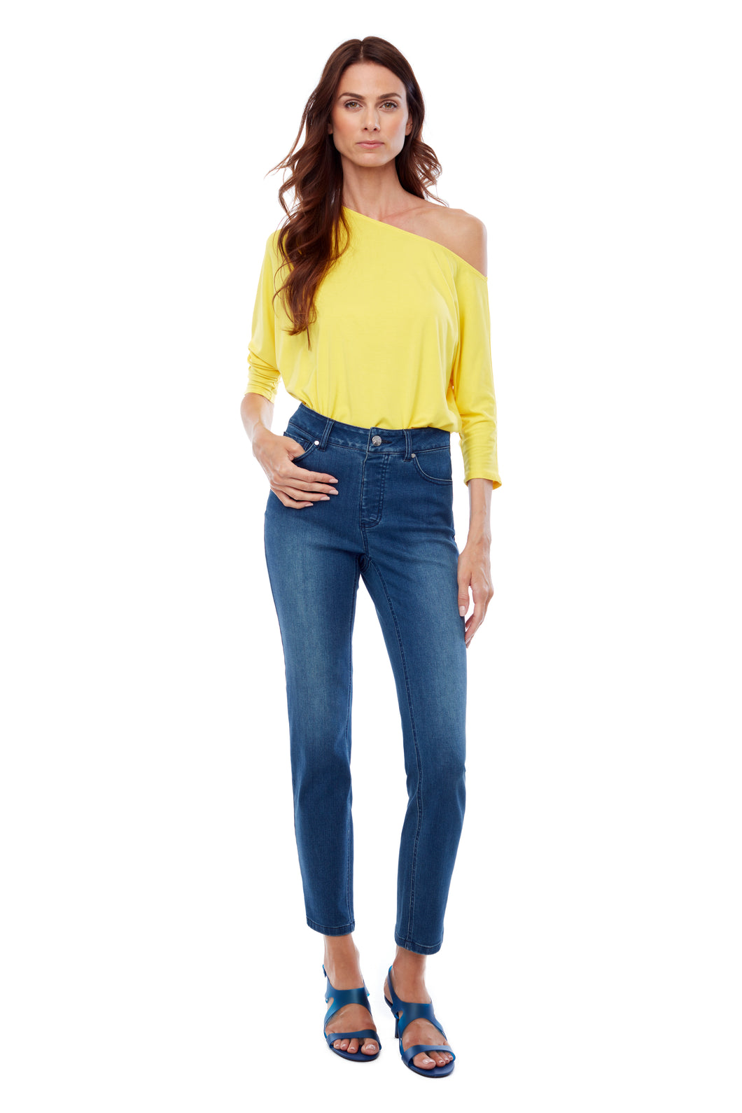 UP! Slim Fit Pull On Body-Shaping Denim Ankle Pant in Medium Wash, Light Wash or Black