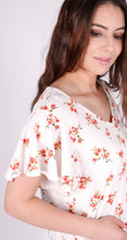 Load image into Gallery viewer, Isca V-Neck Flutter Cap Sleeve Floral Print Top
