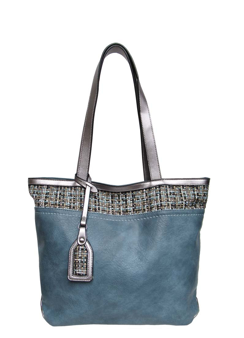 B.lush Classic Tote with Tweed Detail in Turquoise