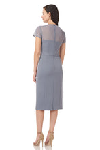 Load image into Gallery viewer, JS Collections Slate Blue Short Sleeve Illusion Cocktail Dress