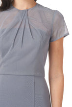 Load image into Gallery viewer, JS Collections Slate Blue Short Sleeve Illusion Cocktail Dress