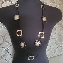 Load image into Gallery viewer, Fashion Jewelry Double Layered Faux Leather Necklace with Gold &amp; Hematite Squares &amp; Earring Set
