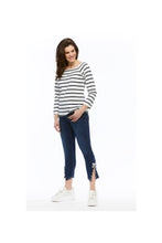 Load image into Gallery viewer, Orly Navy &amp; White Stripe Boat Neck 3/4 Sleeve Top

