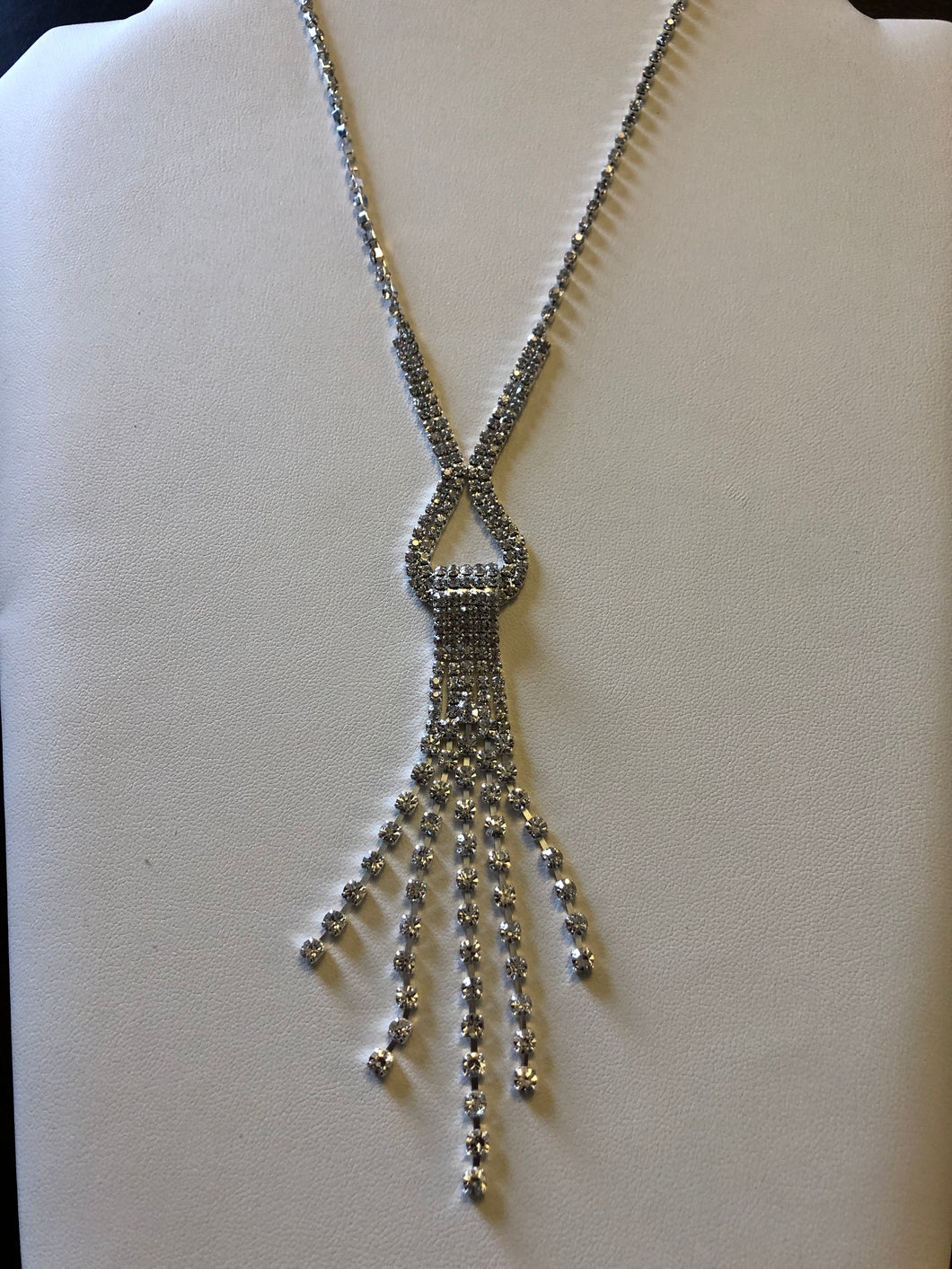 Karat Club Silver Crystal Loop with Crystal 5 Tier Dangle Necklace