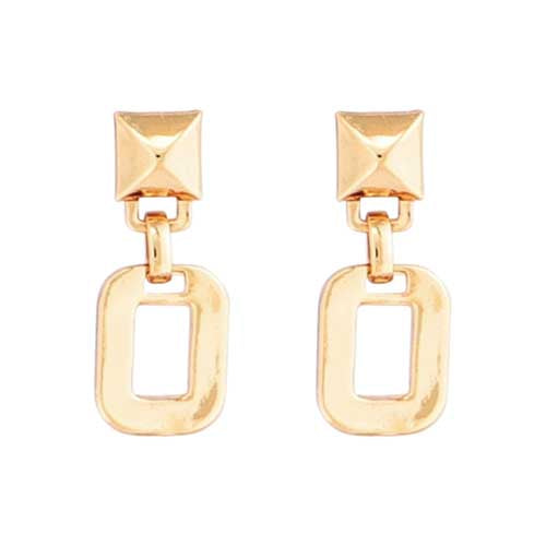 Merx Fashion Shiny Gold Rectangular Cutout Dangle Earring