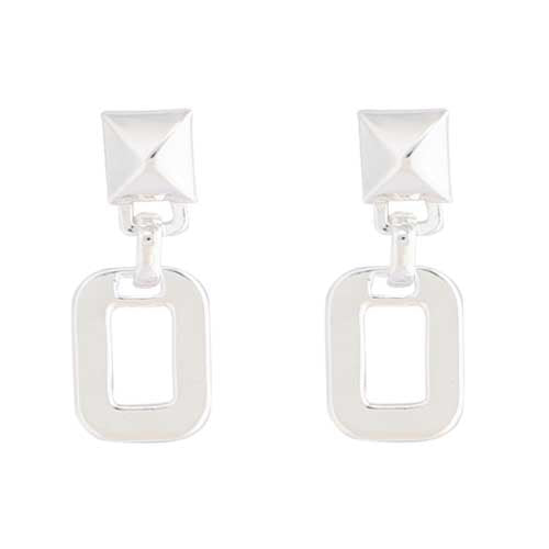 Merx Fashion Shiny Silver Rectangular Cutout Dangle Earring