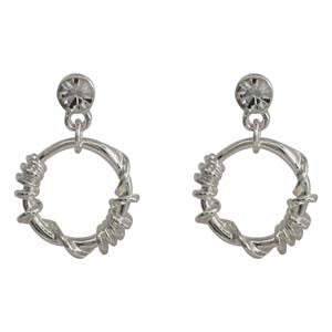 Merx Fashion Shiny Silver Circle Dangle Earrings with Crystal