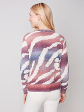 Load image into Gallery viewer, Charlie B Crew Neck Space Dye Knit Abstract Design Sweater in Denim or Ruby

