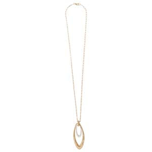 Merx Fashion Shiny Gold Long Necklace with Oval 2 Tone Pendant
