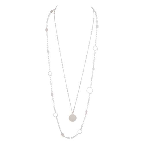 Merx Fashion Silver Double Layer Chain Necklace with White Stone Accents