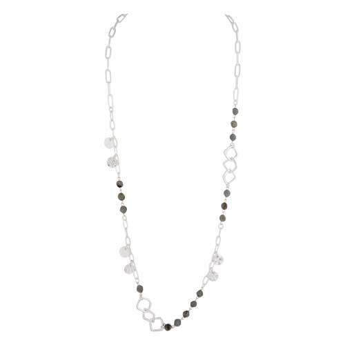 Merx Fashion Silver with Grey Agate Long Chain Necklace