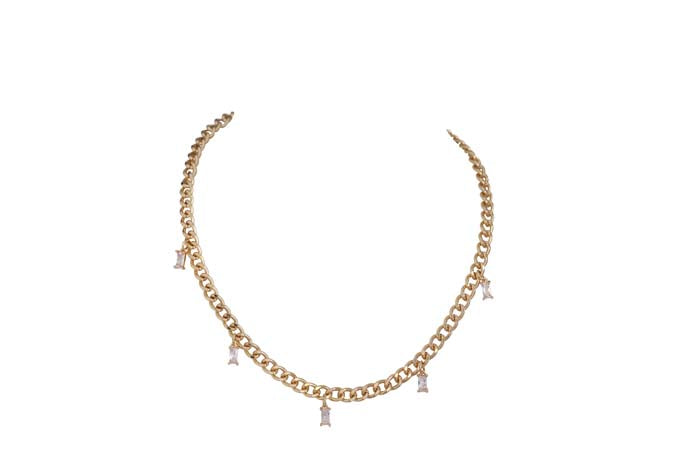 Merx Fashion Gold Chain Necklace with Small Crystal Details